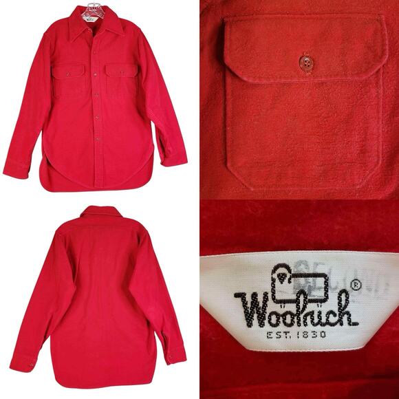 Woolrich Shirt Chamois Pocket Mens Size Medium M Long Sleeve Button Down Red - Picture 1 of 11